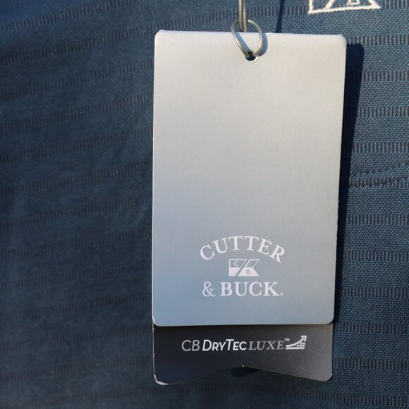 NEW Cutter & Buck Teal Tonal Stripe Dry Tec Embroidered NH Patch Golf Shirt Sz S - Picture 7 of 9